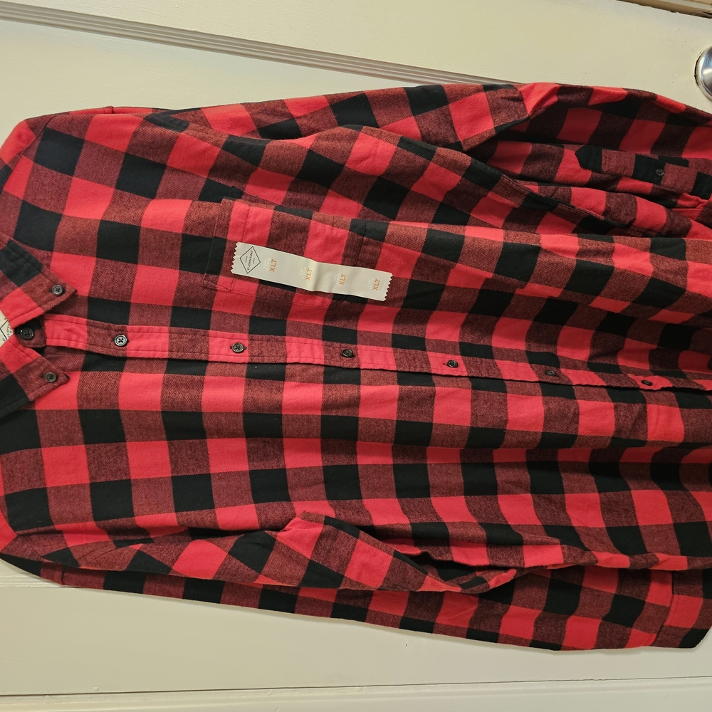 Men's Red and Black Plaid Casual Button Down Shirt